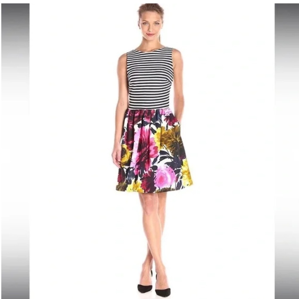 Taylor Stripe and Floral Print A-line Dress 5997M Womens Size 10 NWT Nautical